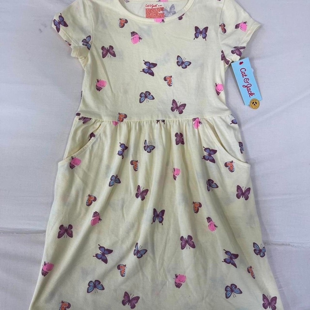 Cat & Jack Girls Yellow Butterfly Print Cotton & Polyester Dress